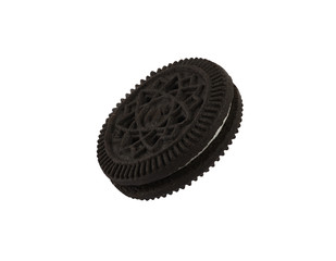 Close up isolated black cookies like oreo against hite background, computer ggenerated image in...