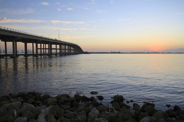 sunrise view of the rickenbacker causeway