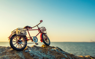 Obraz premium retro toy bicycle by the sea