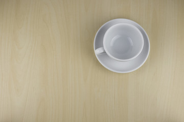 Empty coffee cup on Office Table, Top View