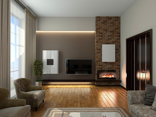 Living room 3D rendering