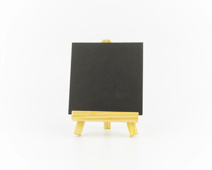 Blank art board, wooden easel, front view, over white background