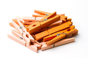 wooden clothes pin on white background
