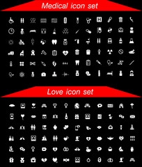 Medical and Love icon set