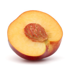 Nectarine fruit half isolated on white background close up