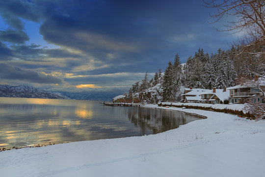 Okanagan Lake Kelowna British Columbia In Winter