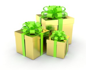 three gift boxes with bows isolated on white