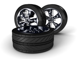 car tire wheels on white background