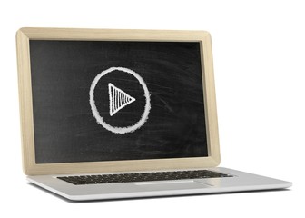  Laptop with chalkboard, online video education concept