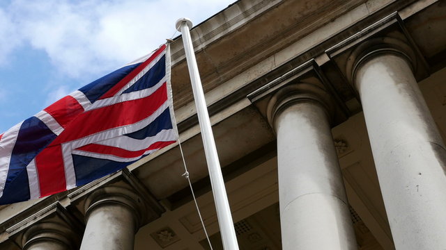 British flag waving in wind in UK