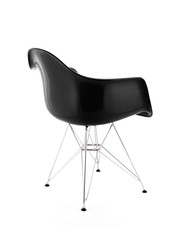 Black Shiny Plastic Chair with Metal Legs, Back Three Quarter View