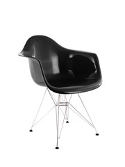 Black Shiny Plastic Chair with Metal Legs, Three Quarter View