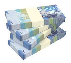 Fototapeta premium Kuwait dinars bills isolated on white background. Computer generated 3D photo rendering.
