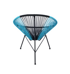 Blue and Black Outdoor Chair on White Background, Back View