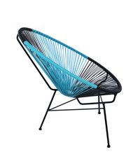 Blue and Black Outdoor Chair on White Background, Side View