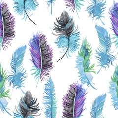 Fototapeta na wymiar Watercolor pattern with feathers