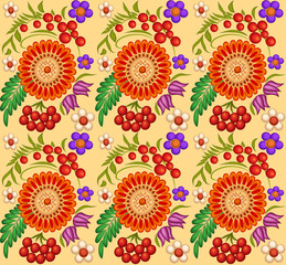 Fototapeta premium illustration background painted with flowers and berries