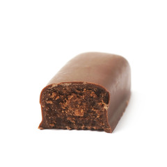 Chocolate coated candy bar isolated