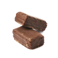 Chocolate coated candy bar isolated