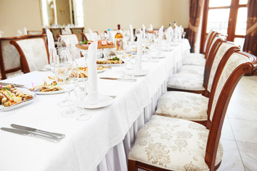 catering table set service at restaurant