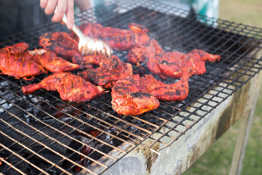 Chicken Cooked on Grill Outdoors