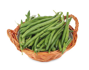Green beans in wicker basket
