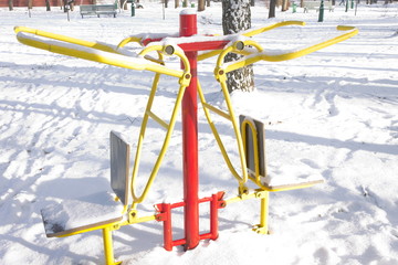 power training apparatus on the sports ground in a city park in