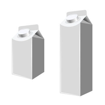Blank Milk And Juice Carton Packages Isolated On White.