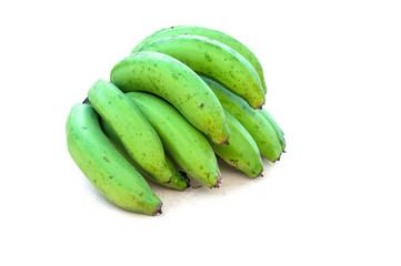 Green banana bundle on a white background