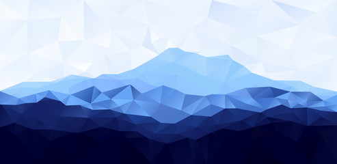 Triangle low poly polygon geometrical background with blue mountain