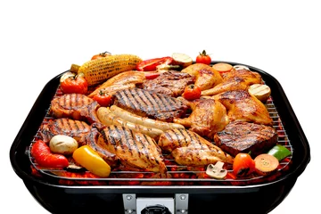 Photo sur Plexiglas Grill / Barbecue Assortment of barbecue on the grill isolated on white