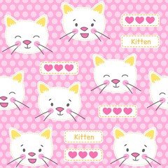Kitten and hearts seamless vector pattern