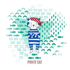 Cute cat pirate vector illustration