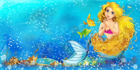 Cartoon ocean and the mermaid - illustration for the children