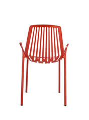 Red Metal Chair on White Background, Back View