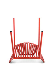 Red Metal Chair on White Background, Bottom View