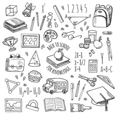 School tools sketch blue icons vector set.