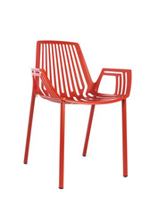 Red Metal Chair on White Background, Three Quarter View