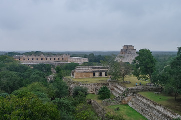Fototapeta na wymiar Panorama of archaeological area Uxmal,. Mexico