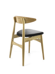 Modern Wood Chair with Black Leather Pad, Three Quarter Rear View