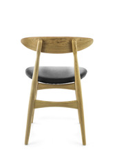 Modern Wood Chair with Black Leather Pad, Back View
