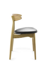 Modern Wood Chair with Black Leather Pad, Side View