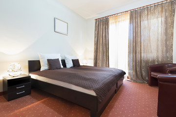 Interior of a double bed hotel room