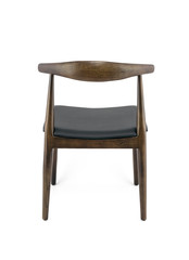 Classic Dark Brown Wood Chair with Black Leather Pad Back, Back View