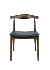 Classic Dark Brown Wood Chair with Black Leather Pad Back, Front View