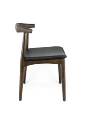 Classic Dark Brown Wood Chair with Black Leather Pad Back, Side View
