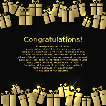Background with gold gift boxes and text for congratulations