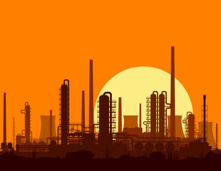 Fototapeta na wymiar Oil and gas refinery at sunset