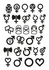 Gender and Feminism icon set outlined