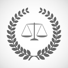Isolated laurel wreath icon with a justice weight scale sign